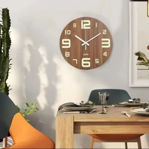 Voltsify Brown Modern Round Luminous Wood Silent Wall Clock 12 Inch