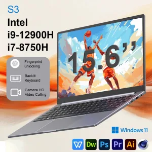NEW S3 Computer 15.6 Inch Intel Core i9-12900H/i7-8750H Por Laptop 2*DDR4 2*M.2 64GB 2TB SSD Windows 11 Fingerprint Unlock 60Hz
